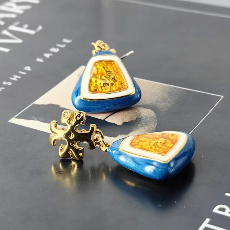 925 Silver Needle Blue Enamel Bag Stud Earrings, Vintage French Style
