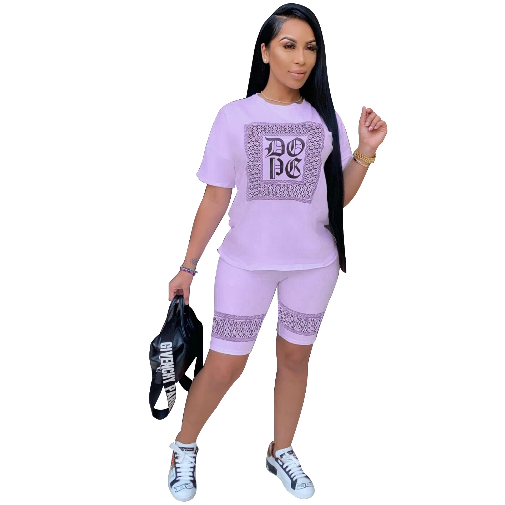 European And American Women's Fashion Sexy Casual Print Short-sleeved Three-color Two-piece