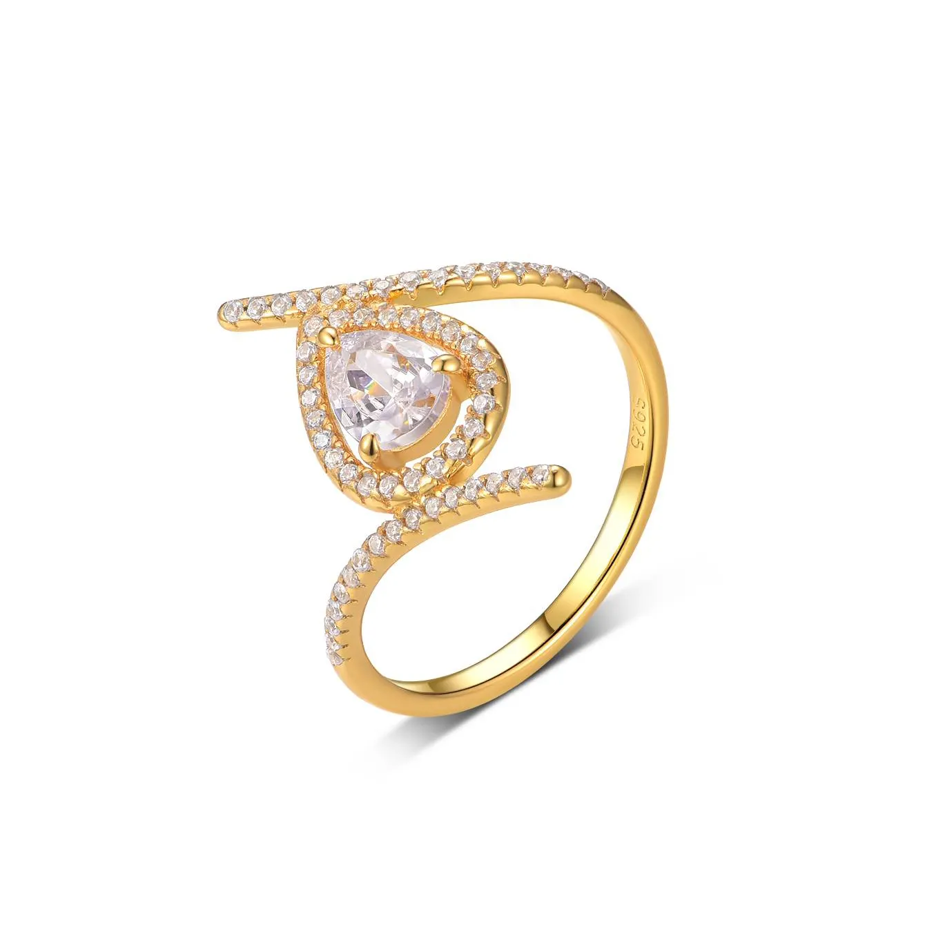 S925 Silver Gold Plated Pear Moissanite Halo