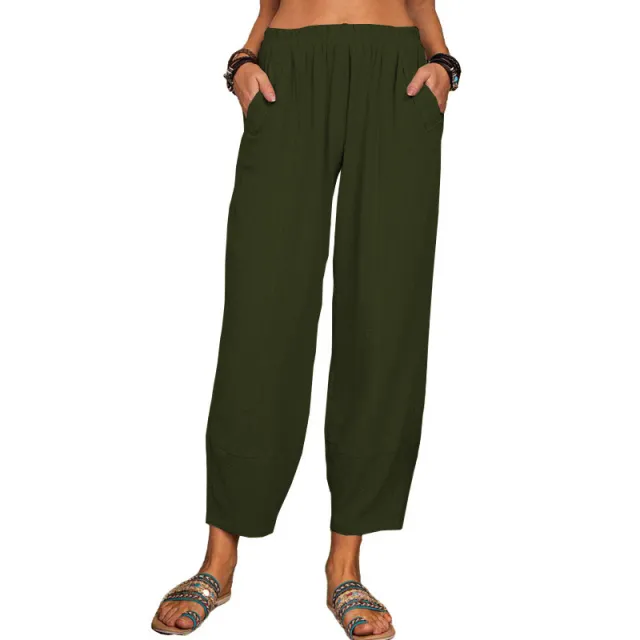 European And American Women's Loose Cotton And Linen Casual Pants Home Harem Trousers Army Green - Shop at LoveMi