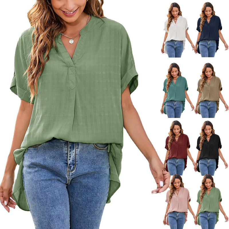 European And American Women's V-neck Casual Pullover Loose Shirt