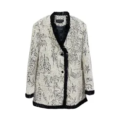 Women's Loose Fringed Woven Coat - Colour Single Lining-M - View 1