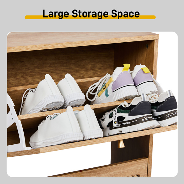 2-Tilt Shoe Cabinet With Arched Rattan Surface, MDF With Triamine, 54x24x98cm... 3