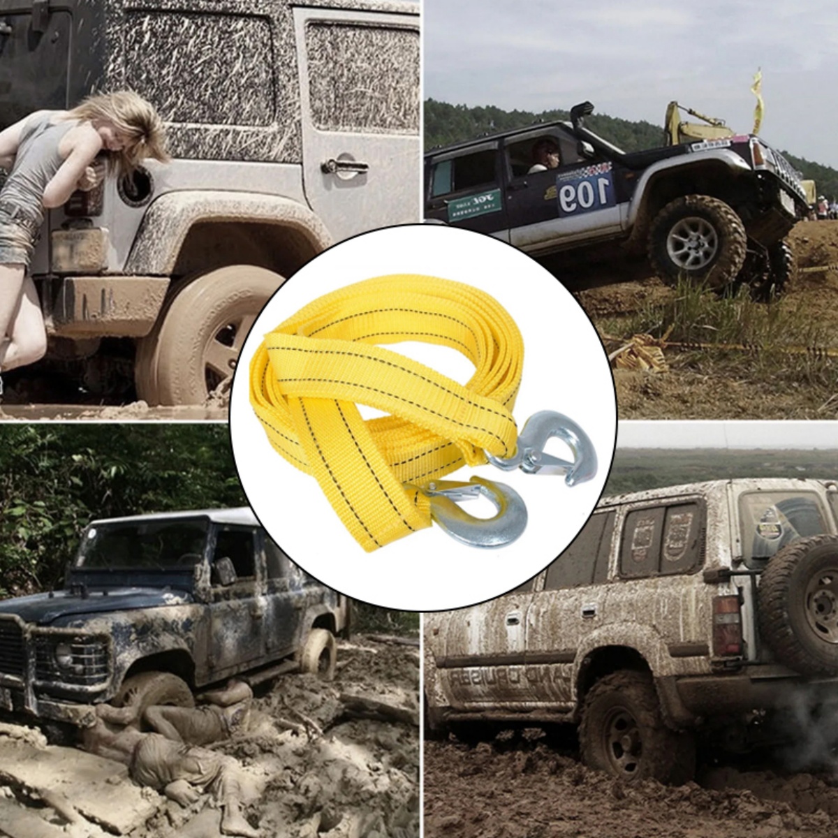 4M Heavy Duty 3 Ton Car Tow Cable Towing Pull-Rope Strap Hooks Van Road Recovery — image 9
