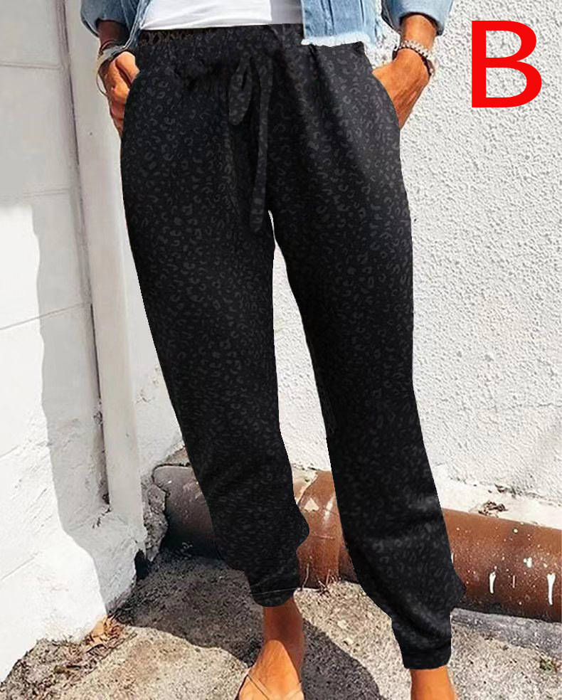 Women's Tie-In Loose Leopard Print Lace-Up Lounge Pants