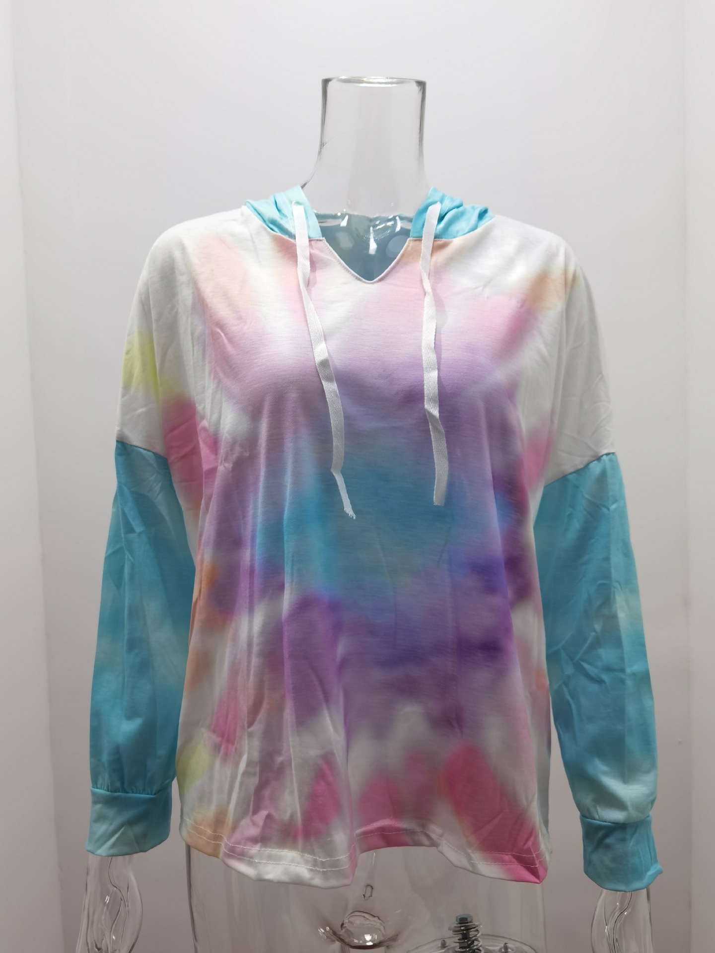 Title 5, Tie-Dye Gradient V-Neck Hooded Long Sleeve Pull...