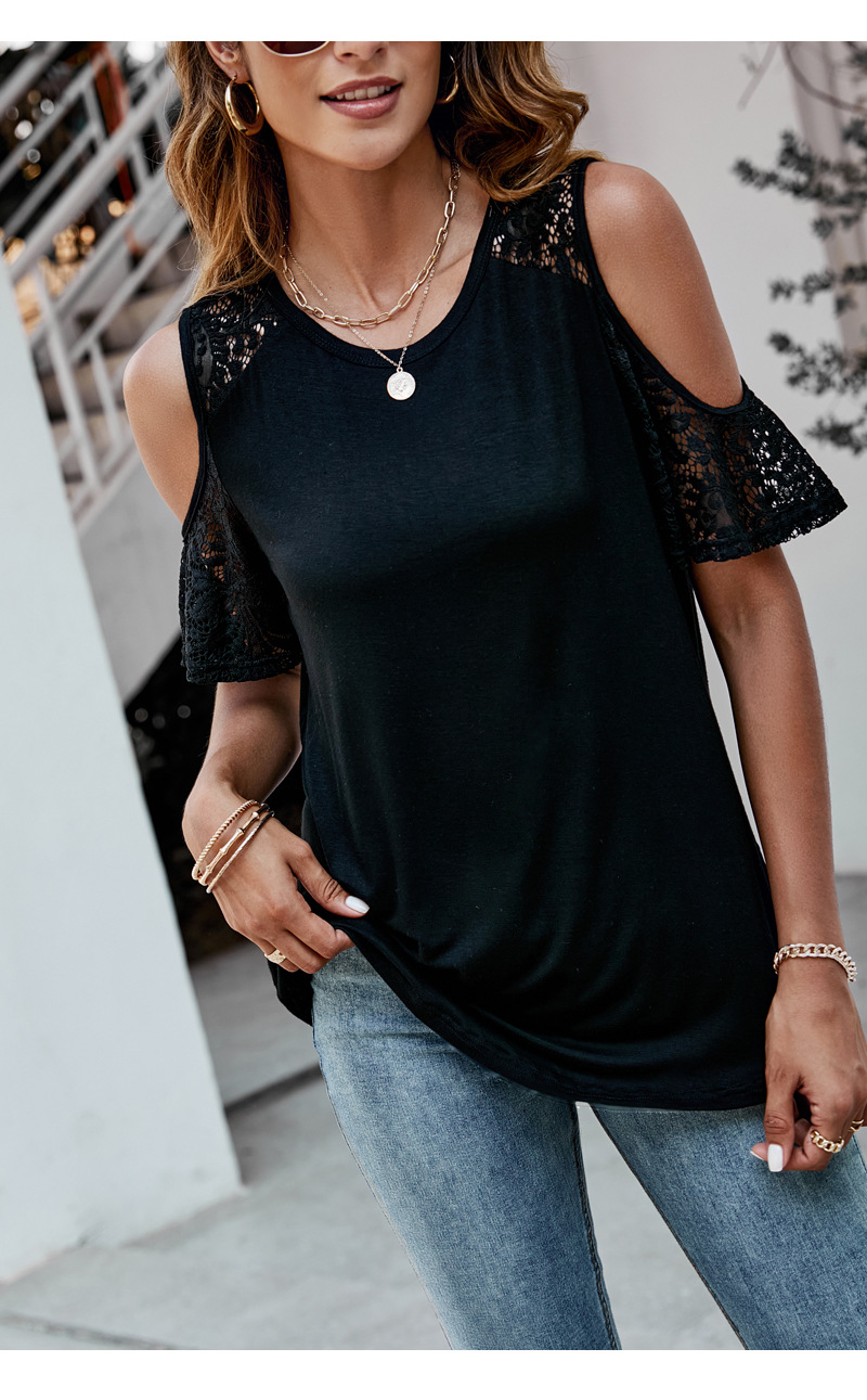 Women's Hollow Lace Casual T-shirt Top