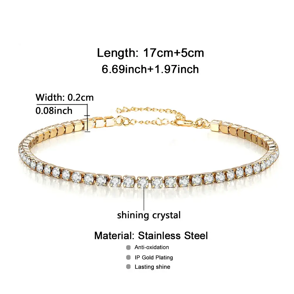 Stylish Stainless Steel Simple Crystal Inlaid Chain Bracelet