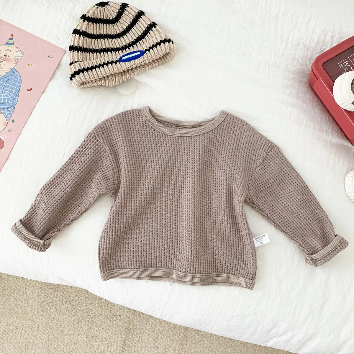 Boys And Girls Rough Waffle Long Sleeve Top
