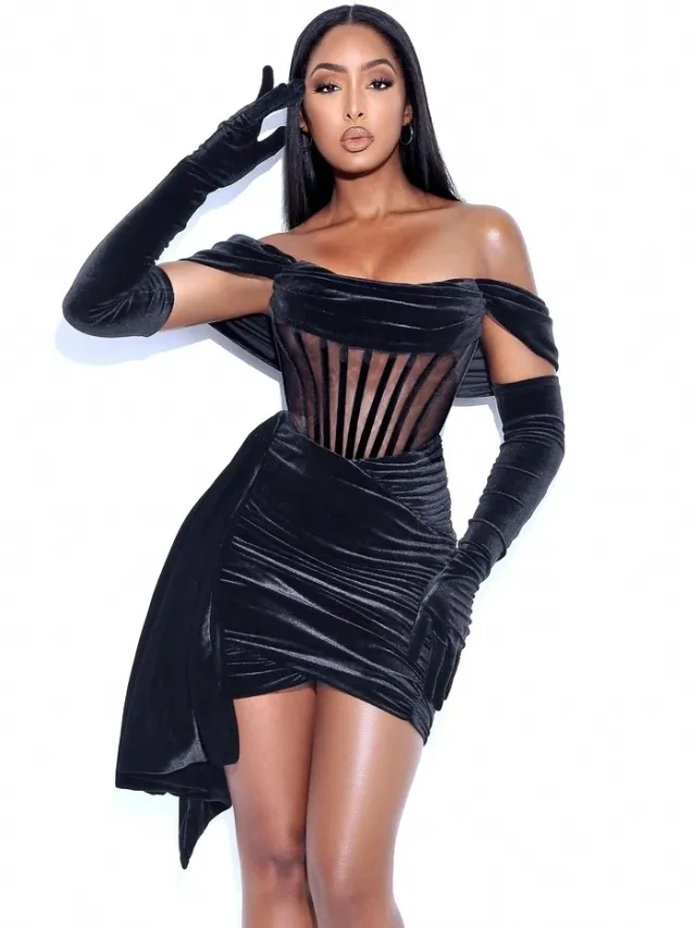 Women's Velvet With Breast Sexy Evening Dress Black - Shop at LoveMi