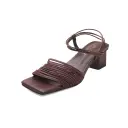 Women's Handmade Multi-Strap Leather Block Heel Sandals, Square-Toe Ankle Wrap Mid-Heel Shoes With Pigskin Lining view 3