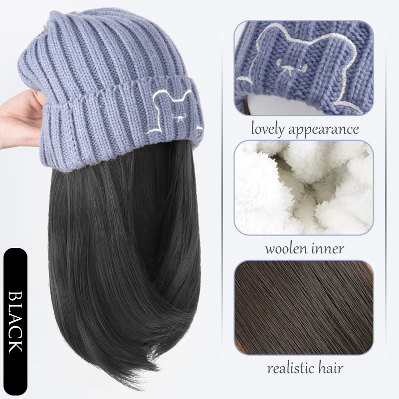 Women's Bear Knitted Hat And Wig Blue Hat - Shop at LoveMi
