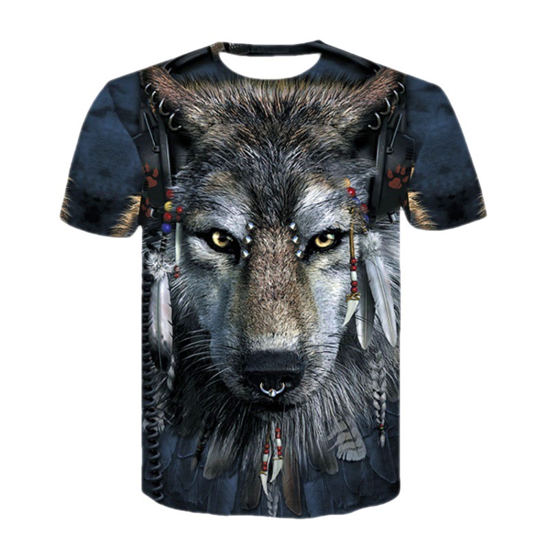 Title 6, New Moon Wolf Head 3D-geprinte T-shirt met kort...