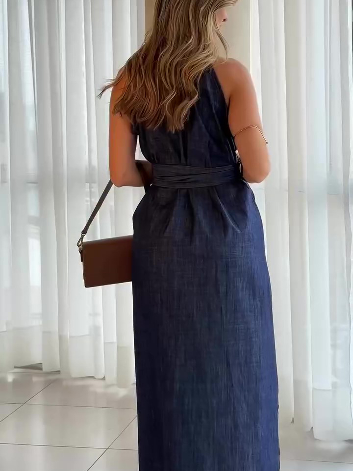 Denim Sleeveless Single-breasted Lace-up Dress