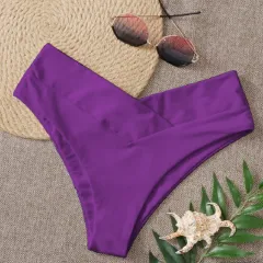Women's Fashion Solid Color Bikini Swim Pants - Purple - View 1
