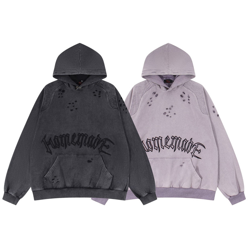 Vintage Shoulder Pad With Holes In Autumn And Winter Hooded Pullover Sweater