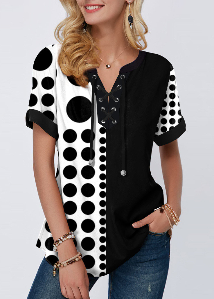 New Summer Print Lace-Up Short-Sleeved Women's Loose Top