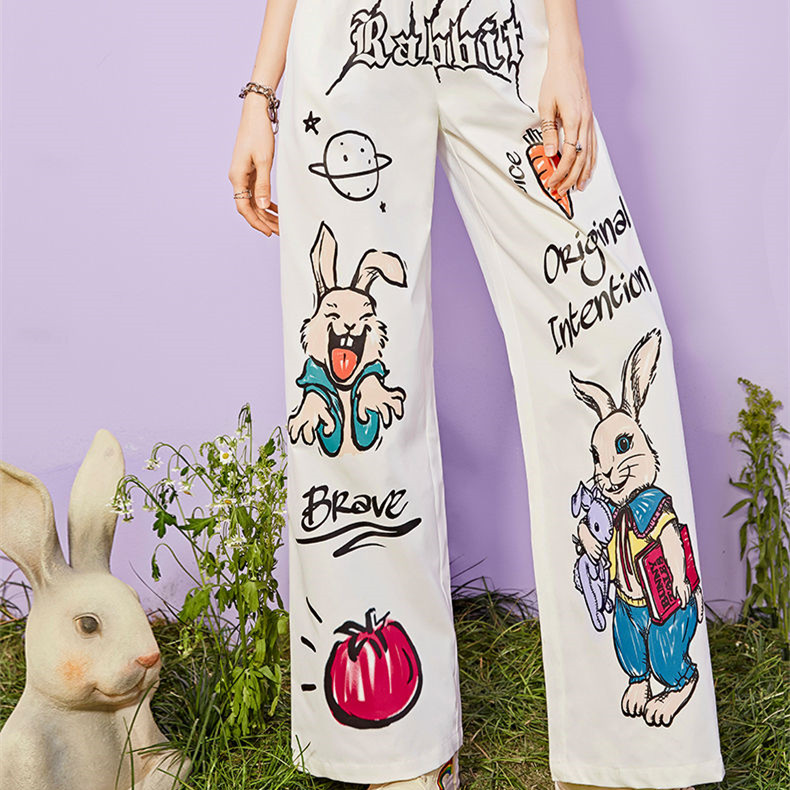 Title 3, Design Sense High Waist Wide Leg Pants Printed ...