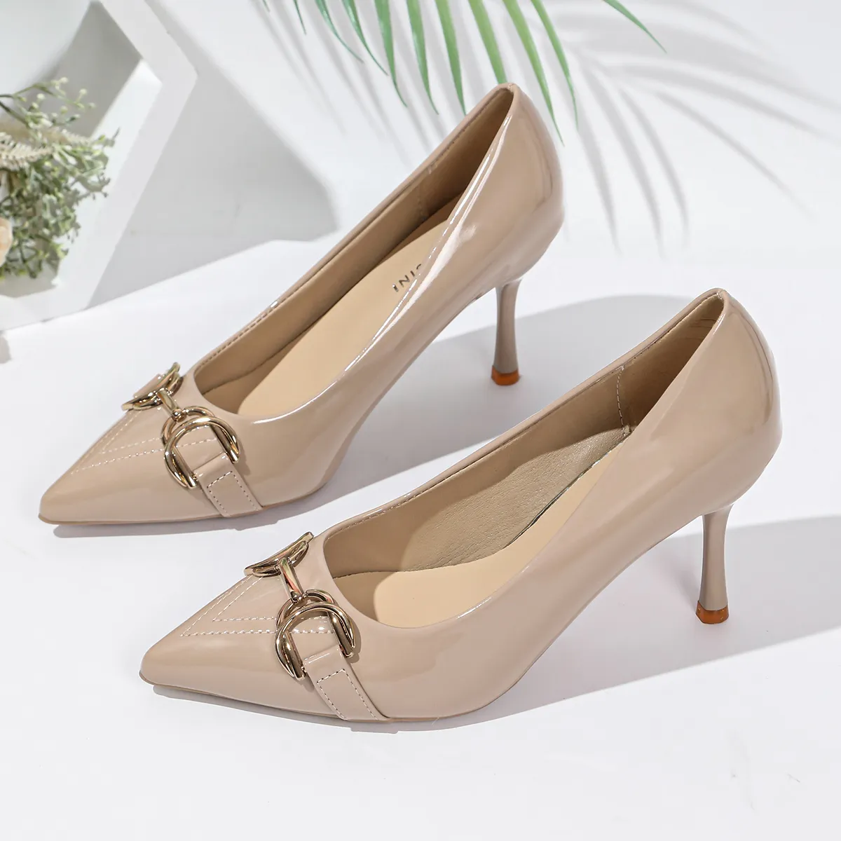 Elegant Sexy Patent Leather Nude High Heels
