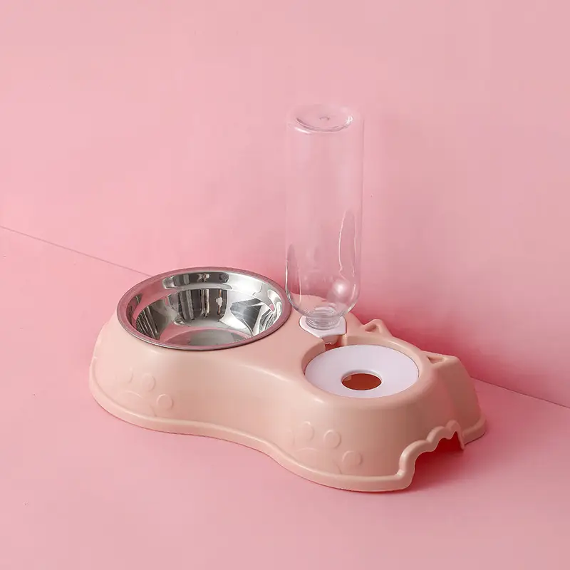 Plastic Double Bowl Cat Bowl Automatic Drinking Water Anti-tumble Tableware Supplies