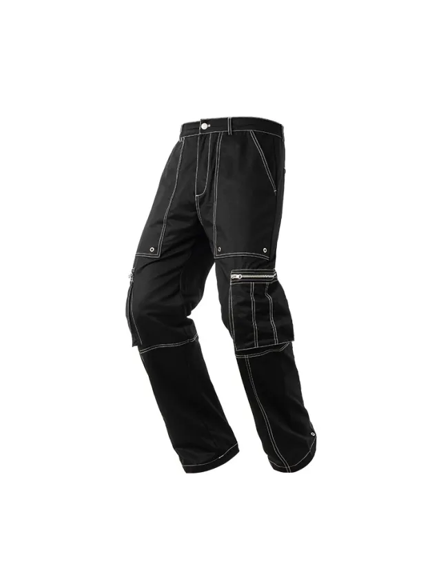 Deconstructed Cargo Men's Straight Wide Leg Pants Black - Shop at LoveMi