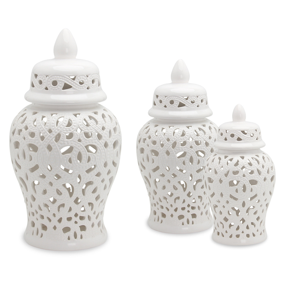 Vintage ceramic jar ornament openwork ornament (white-small)