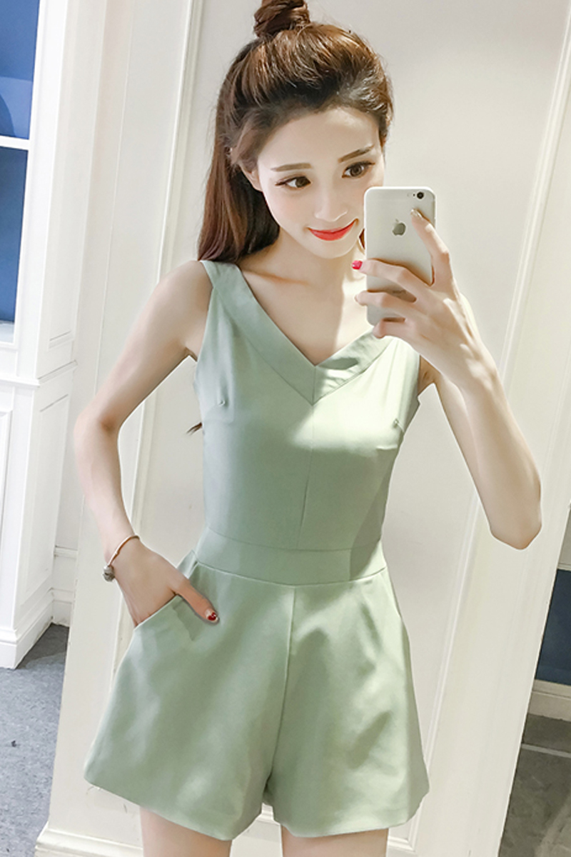 Jumpsuit Shorts High Waist Slimming Casual Suit Green - Shop at LoveMi