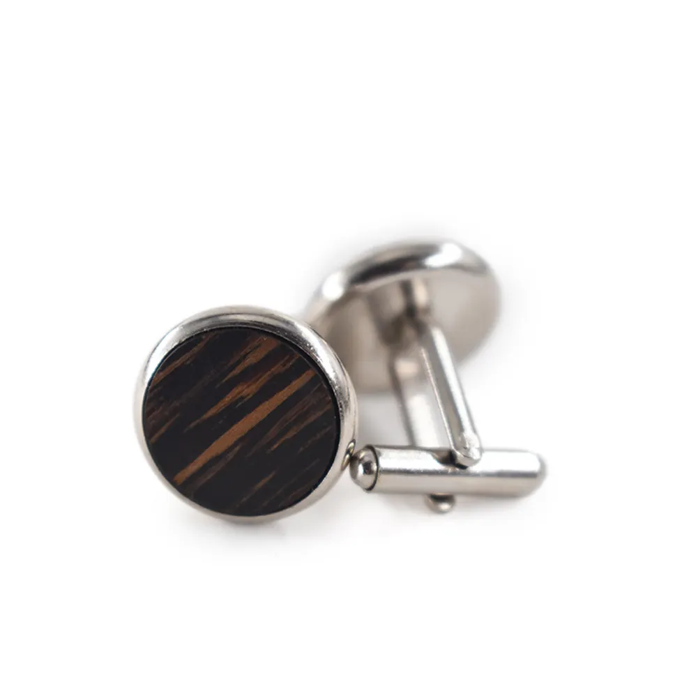 Round Cufflinks Solid Wood American Black Walnut