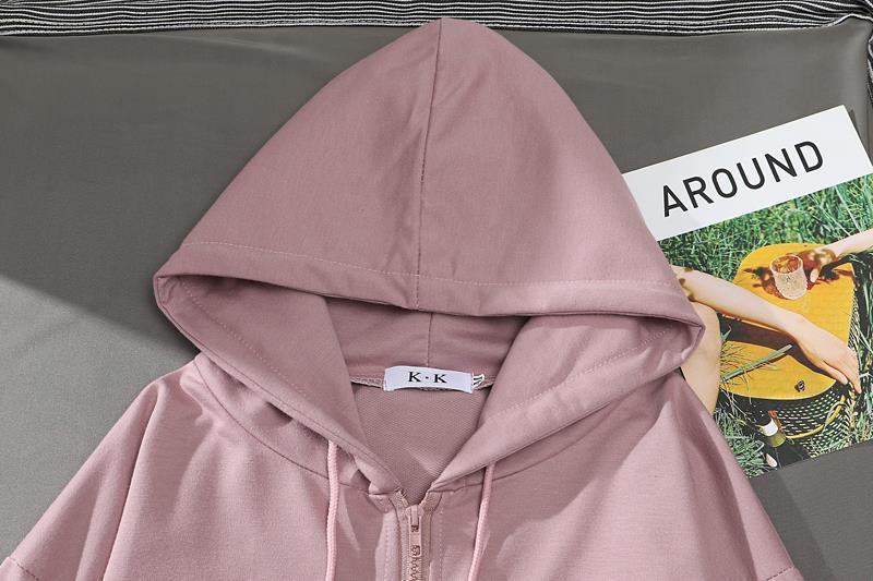 Womens Solid Color Match Hooded Long Sleeved Sweater Coat