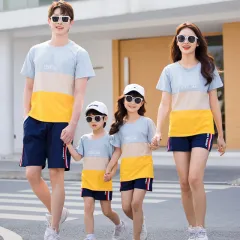 Fashion Striped Family Matching Outfits Summer Casual T Shirt Shorts Sets Couples Parentage Pyjamas Holiday Outdoor Suits - Blue - View 1