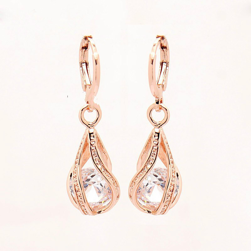 Fashionable Cubic Zircon Stone Waterdrop Cutout Dangle Hinged Earrings - Picture 11 of 11
