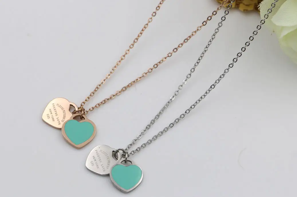 Doppel Herz Necklace Oil Dripping Rose Gold Clavicle Chain