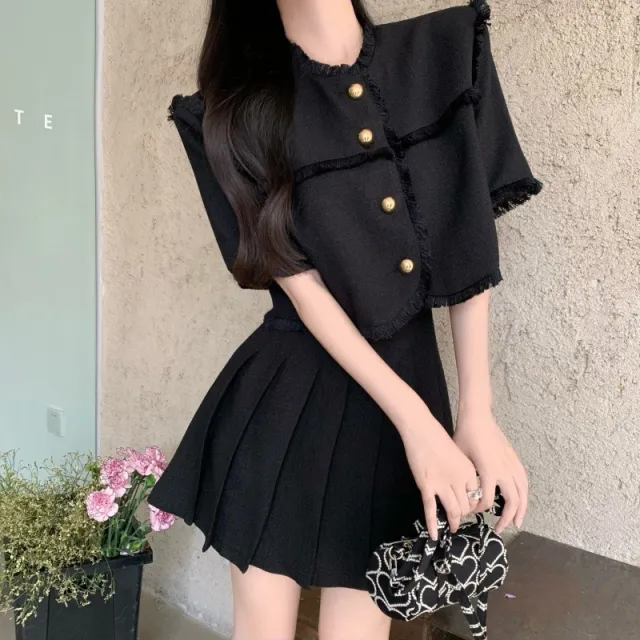 Fringe Cropped Top Fashion Skirt Two Piece Set Black - Shop at LoveMi