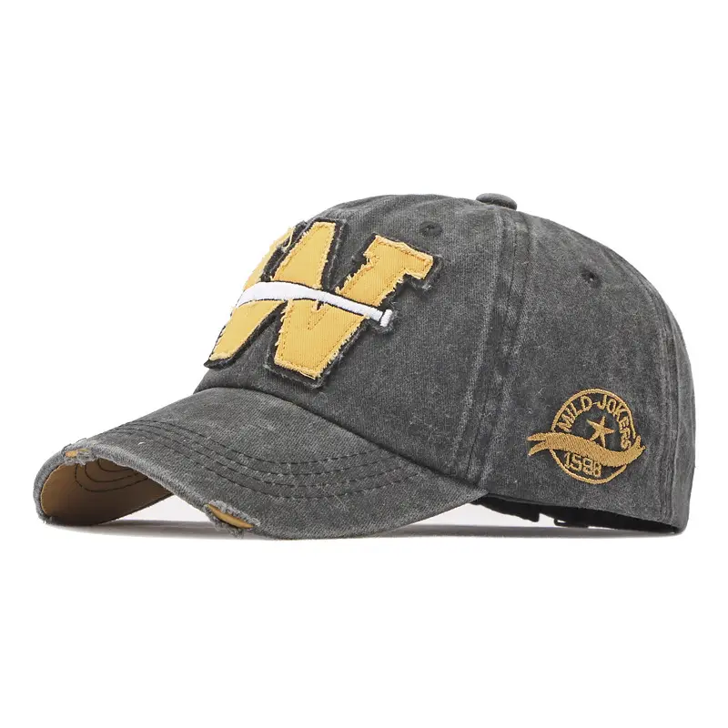 Men's And Women's Universal Large W-letter Embroidered Distressed Baseball Cap With Retro Beveling Design, Trendy Street Style, Versatile For All Occasions.