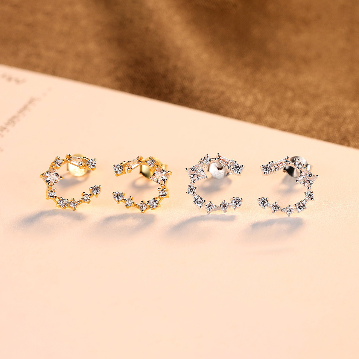 Simple Asymmetric Geometric Crystal Zircon Ear Studs