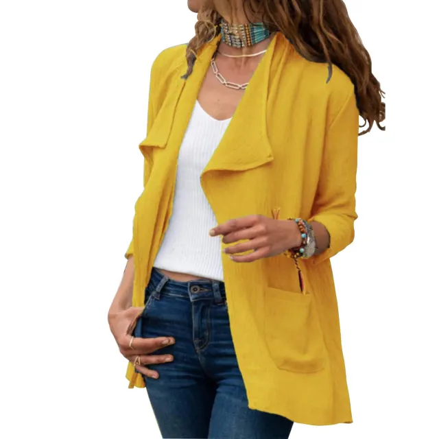 Women's Solid Color Long sleeved Short Windbreaker Casual All match Cardigan Jacket Yellow - Shop at LoveMi