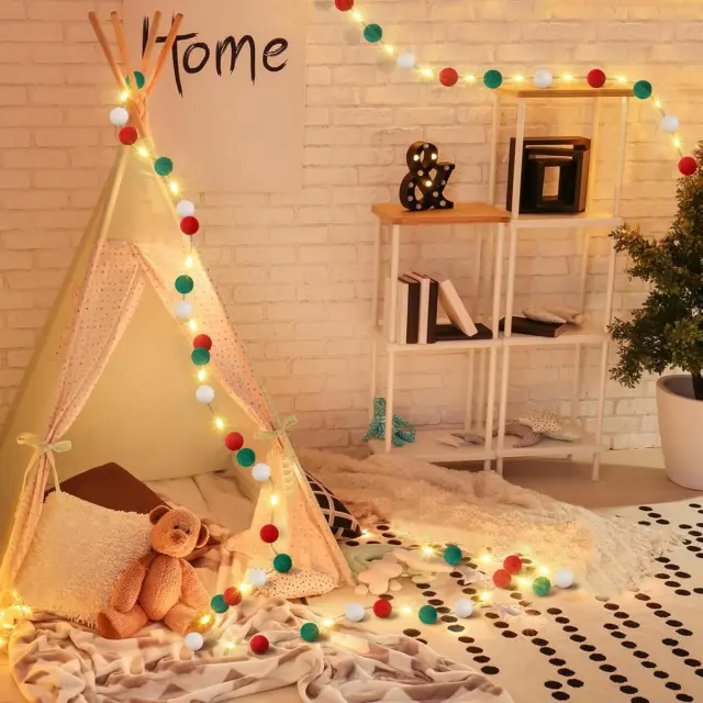 9.84 Ft Felt Ball Garland With Warm Light String W13732746 - Shop at LoveMi