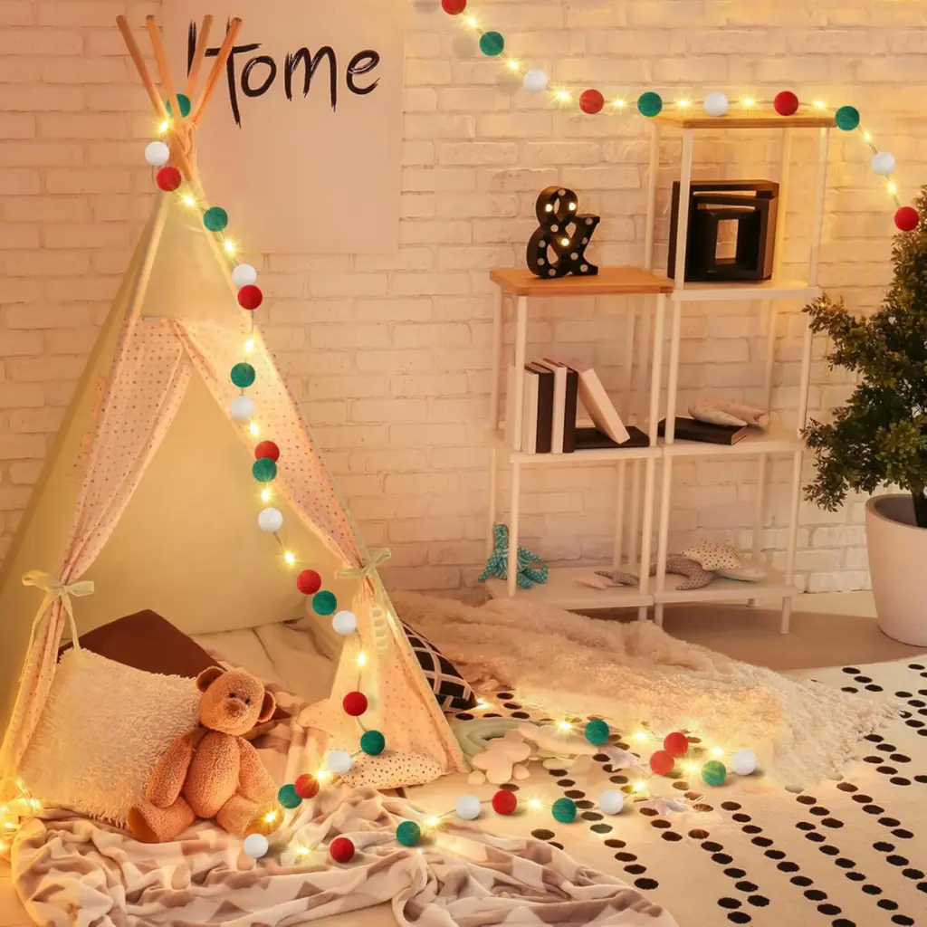 9.84 Ft Felt Ball Garland With Warm Light String - W13732746