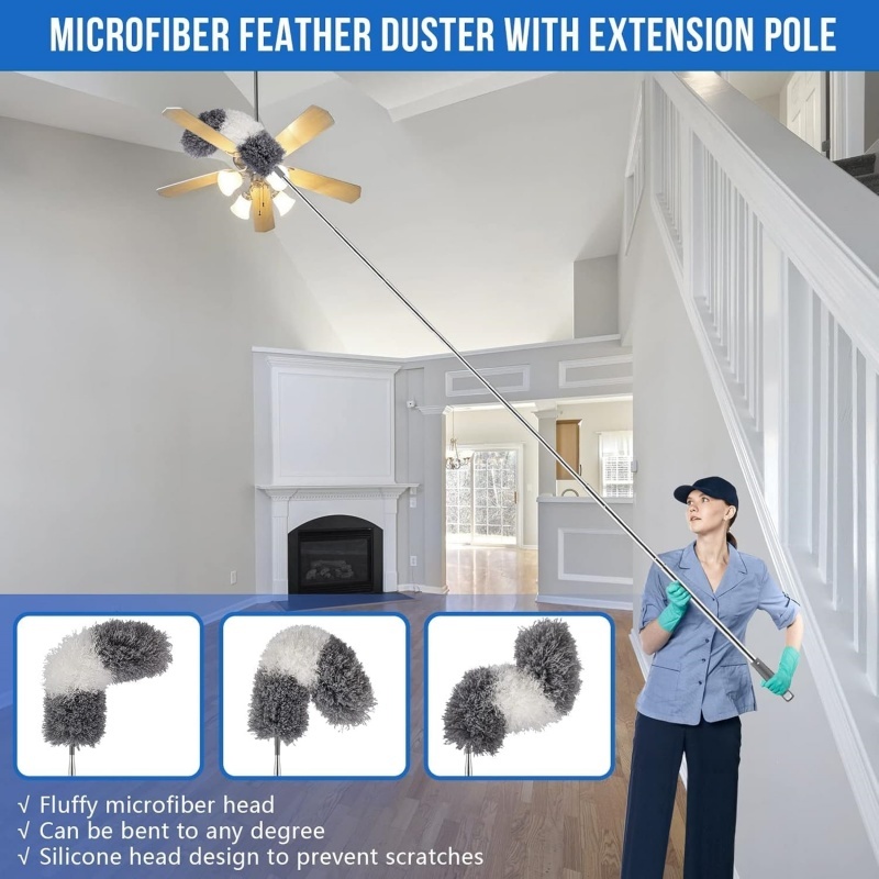 Feather Duster 8 Pack Extendable Bendable Washable Cobweb Brush With Pole