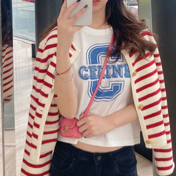 Women's Chic Premium Red And White Striped Knit Cardigan Jacket