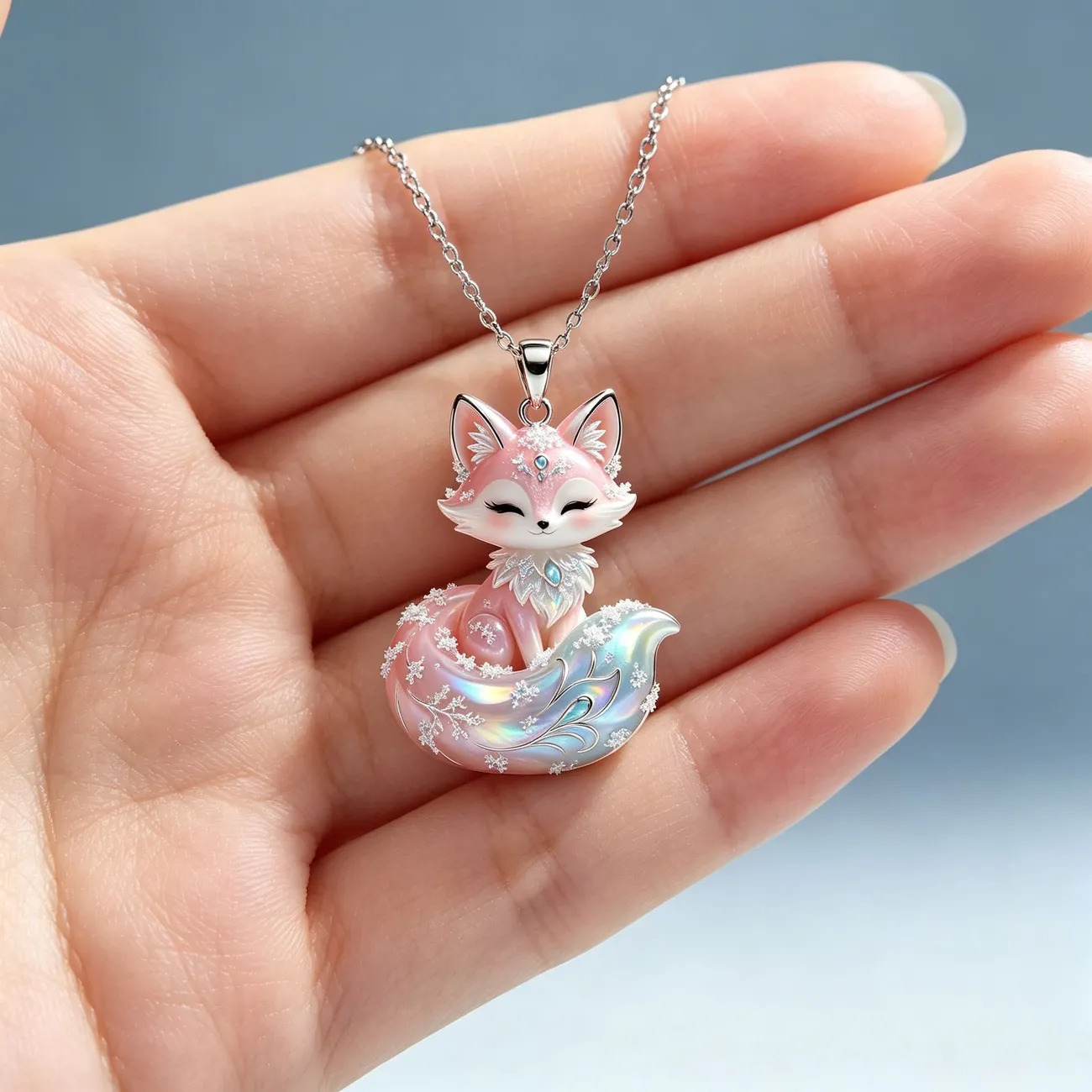 1pcs Gradient  Enamel Crystal Fox Pendant Necklace, Dreamy Sweet Fairy Style, For Daily Dating Wear & Women Valentine Birthday Gifts