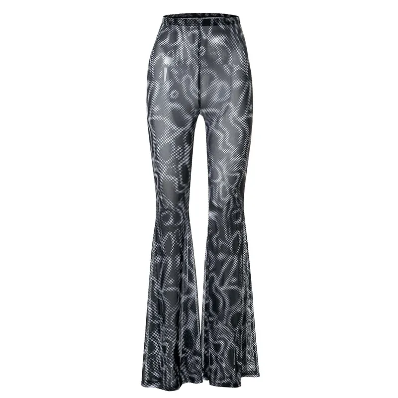 High-waist Gauze Micro-through Fashion Casual Women's Flared Trousers - Black