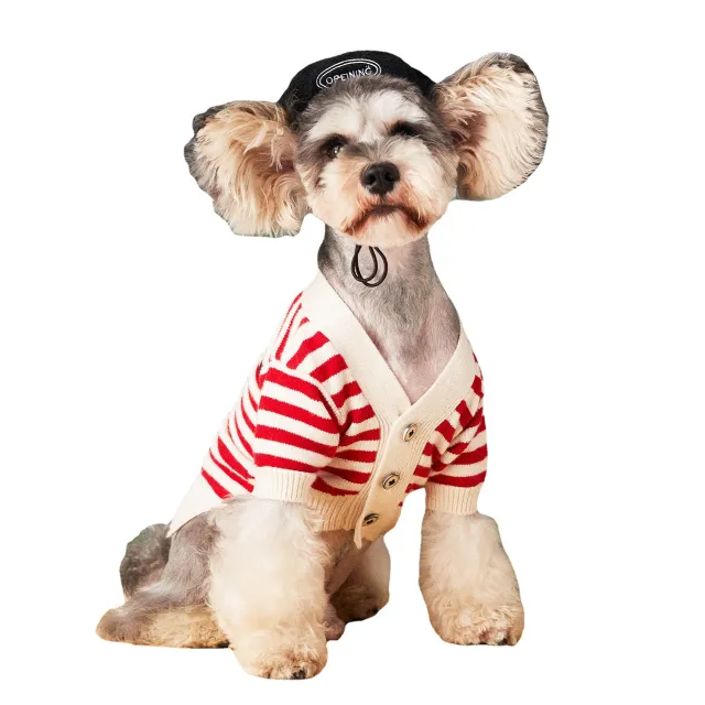 Pet Small Dog Striped Sweater Cardigan Red - Shop at LoveMi