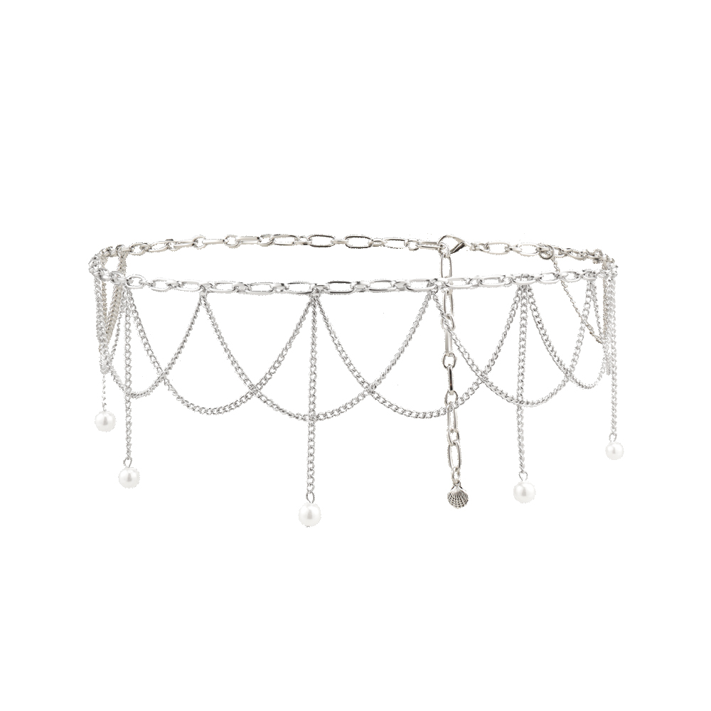 Waist Chain Pearl Pendant Wavy Fringe Body Chain Banquet Party Fashion Versatile Dress Accessories Silver Grey - Shop at LoveMi