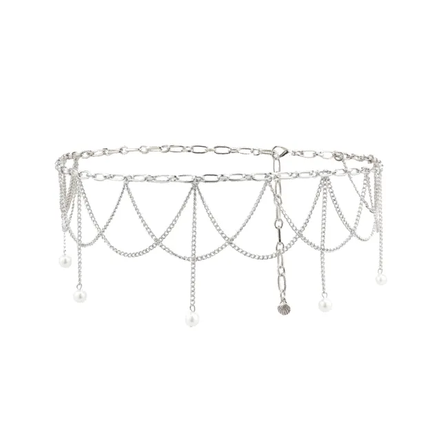 Waist Chain Pearl Pendant Wavy Fringe Body Chain Banquet Party Fashion Versatile Dress Accessories Silver - Shop at LoveMi