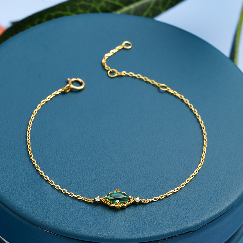 Silver Simple Retro Green Zirconium Bracelet For Women