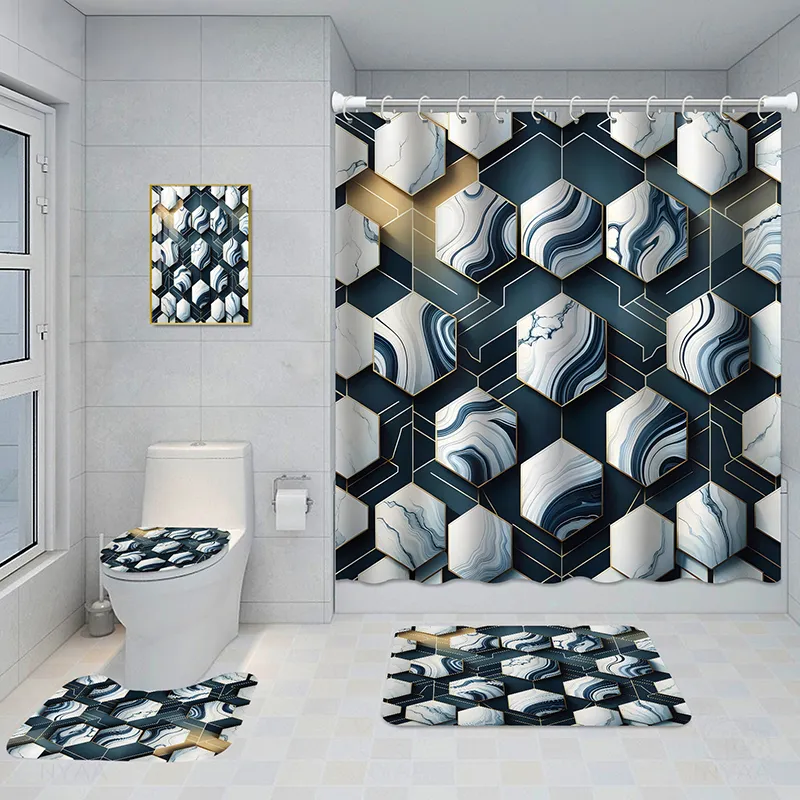 Bathroom Five-piece Set, Shower Curtain, Three-piece Mat Set, Aluminum Alloy Decorative Painting