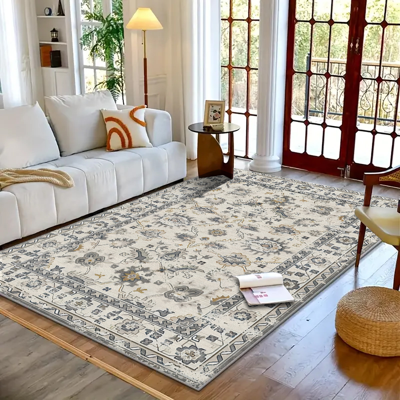 Retro Gray Style Flower Art Carpet Light Luxury Living Room Space Narrator Soft Style Can Also Improve The Home Texture Level 5x7ft Cashmere-like Washed Bottom 6