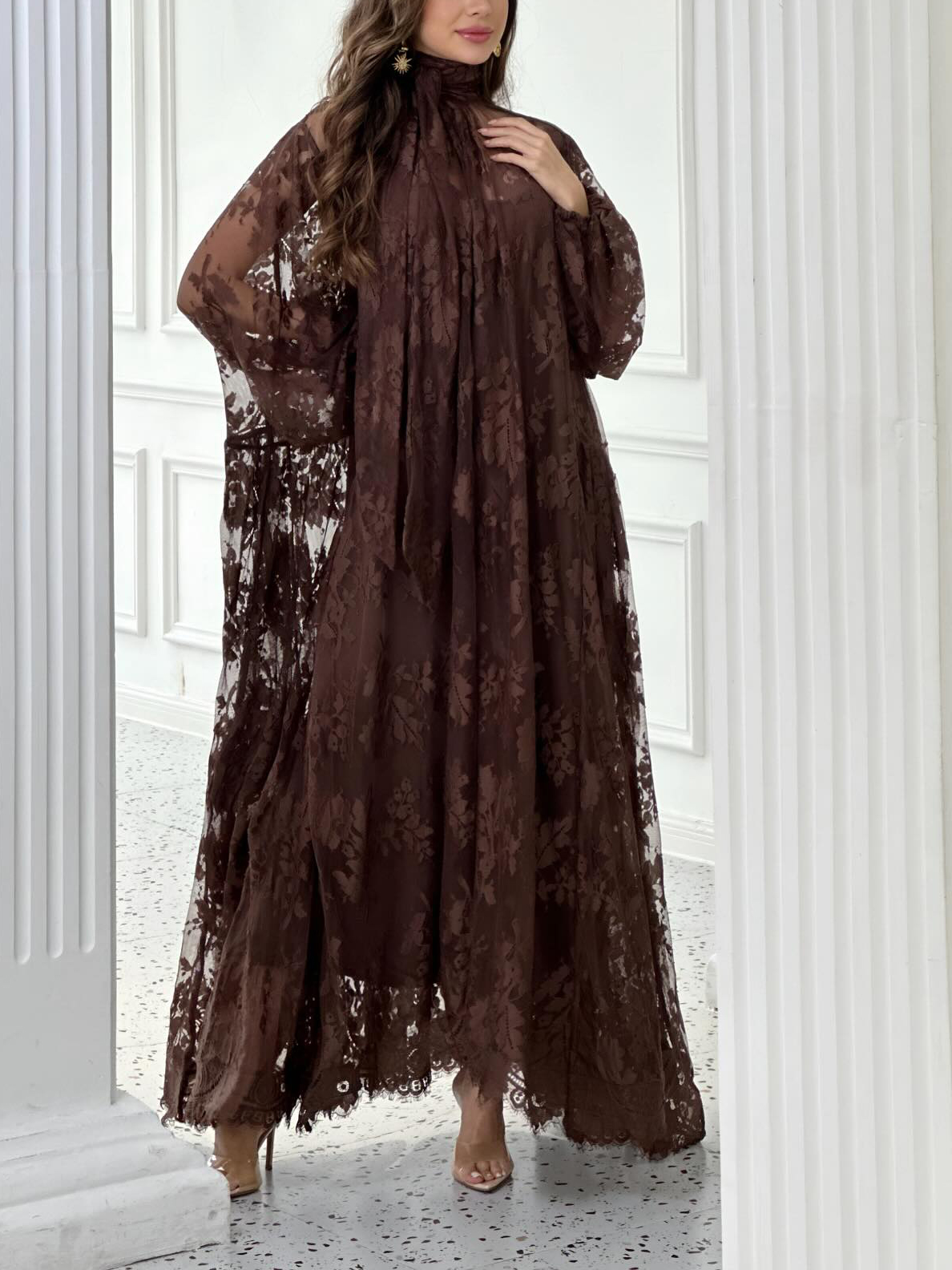 Lace Tie Double Layer Swing Dress