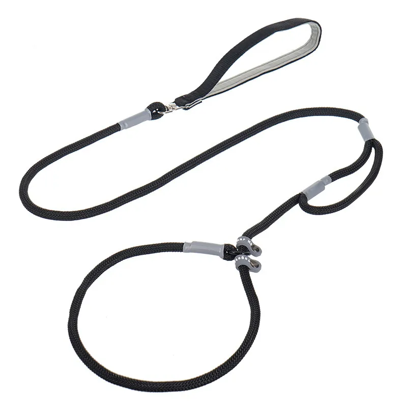 Dog Leash Slip Chains Collar Leads Strong Double Handle Nylon Rope No Pull Pet Training Leash For Small Dogs Puppy Traction Rope 1.4m - Black